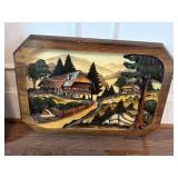 Wooden 3d carved Bavarian/German chalet scene