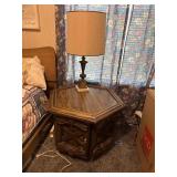 Vintage nightstand & brass lamp with marble base