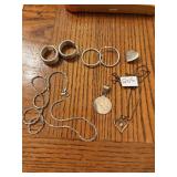 Sterling 15.32g earrings, pendants, broken chain