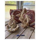 2 Resin Mermaid sculptures & 2 pillows
