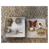 Pin/Broach lot - crown, butterfly, flower, a