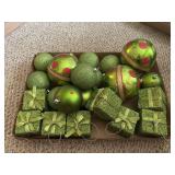 Green plastic Christmas glitter ornaments