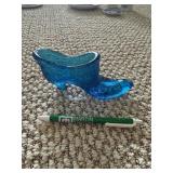 Larger possibly Fenton blue glass shoe