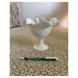 Vintage Fenton Hobnail Milk Glass Ruffled dish