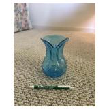 MCM Art Glass Kanawha Pattern Blue Pinch Vase