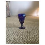 Imperial Blue Kite & Panel Carnival Glass Goblet