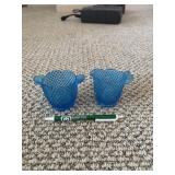 Blue Glass Diamond Point Creamer & Sugar