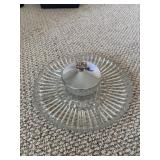 Kromex divided glass tray with relish dish MCM 12'