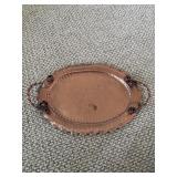 Gregorian Solid Copper Tray W/ Handles & Flowers