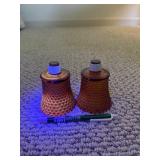 2 Cadmium Dot ruby red Glass Candle holders glows