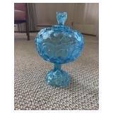 L.G. Wright Blue Moon & Stars lidded compote 13'