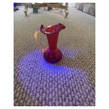 UV glows cadmium Ruby Amberina Glass Small pitcher