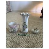 Lefton floral vase & trinket box, Bavarian cup
