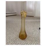MCM swung glass finger vase fluted amberina 13'