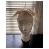 Pink hat with flowers birdcage veil new old stock