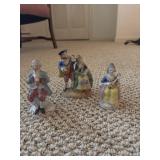 3 Porcelain Colonial Figurines musicians minstrels
