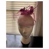 Union Made Floral Hat Pink Flower birdcage veil