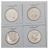 4 1965 Silver Clad Kennedy Half Dollars