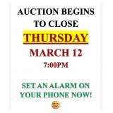 Auction begins to close Thursday, March 12, 7pm
