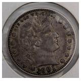1901 Barber Silver Quarter
