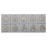 10 1966 Silver Clad Kennedy Half Dollars