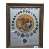 Framed US 20th Century Coins & Moon Medal
