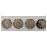 Four 1940s-1960s Half Crown Coins
