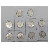 Ten 1967 Silver Clad Kennedy Half Dollars