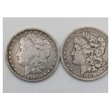1881 and 1881 O Morgan Silver Dollars