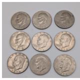 Nine 1974 Eisenhower Dollars