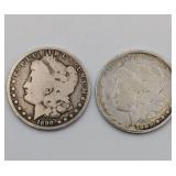 1889 O and 1890 O Morgan Silver Dollars - Worn