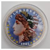 Colorized 1921 Morgan Silver Dollar