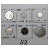 6 Canadian & Mexican Coins, 5 w/ Silver Content