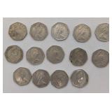 Collection of Elizabeth II 50 New Pence Coins