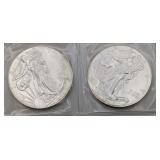 Two 2015 Silver Eagle Dollars