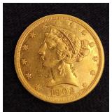 1902 S Liberty Head 5 Dollar Gold Coin