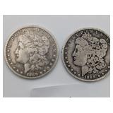 Two 1889 O Morgan Silver Dollars