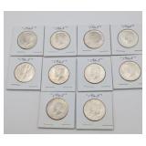 10 1965 Silver Clad Kennedy Half Dollars