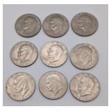 Nine 1977 Eisenhower Dollars