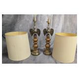 Pair Brass Finish Plastic & Wood Eagle Lamps 1970s