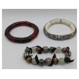 3 Stretch Bracelets 2 Faux Carved Chinese