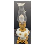 Daisy Decorated Milk Glass Lamp