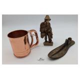 Shoe Last, Carved Figure, & Copper Sifter