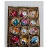 12 Vintage Christmas Ornaments in Santa Land Box