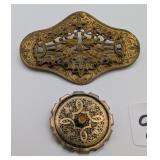2 Antique Gold Tone Brooches