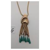 Vintage Gold Tone & Glass Bead Pendant Necklace