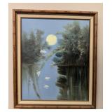 Asian Landscape Painting In Bamboo Style Frame