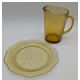 Amber Glass Dinner Plate & Drinks Pitcher