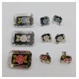 Flowers in Lucite Brooches & Screwbacks in 3 Color