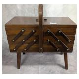 Footed Expanding Sewing Box with Contents